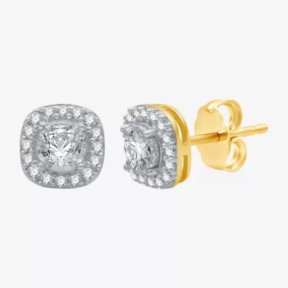 5/8 CT. T.W. Natural White Diamond 10K Gold 8.2mm Round Cushion Stud Earrings