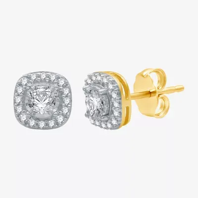 5/8 CT. T.W. Natural White Diamond 10K Gold 8.2mm Round Cushion Stud Earrings