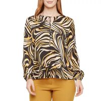 Black Label by Evan-Picone Womens Split Tie Neck Long Sleeve Blouse