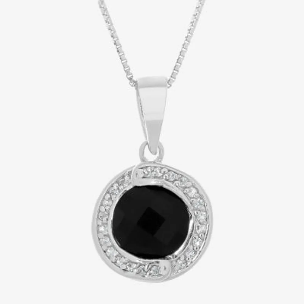 Womens Genuine Black Onyx Sterling Silver Pendant Necklace
