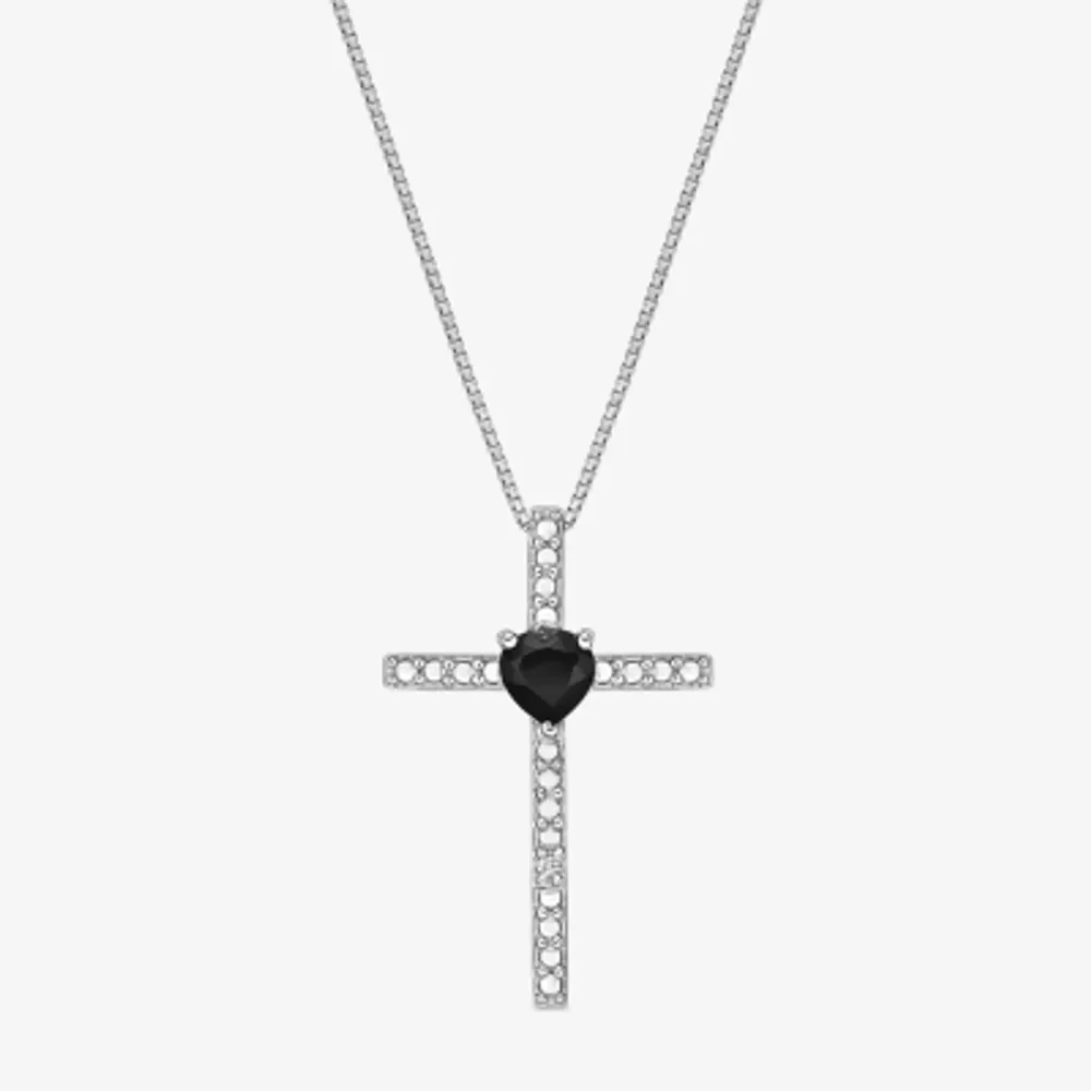 Womens Diamond Accent Genuine Black Onyx Sterling Silver Cross Pendant Necklaces