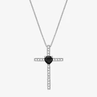 Womens Diamond Accent Genuine Black Onyx Sterling Silver Cross Pendant Necklace