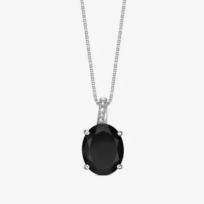 Womens Diamond Accent Genuine Black Onyx Sterling Silver Pendant Necklaces
