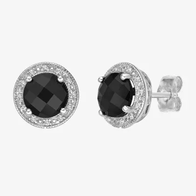 Diamond Accent Genuine Black Onyx Sterling Silver 10mm Stud Earrings