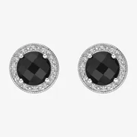 Diamond Accent Genuine Black Onyx Sterling Silver 10mm Stud Earrings