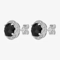 Diamond Accent Genuine Black Onyx Sterling Silver 10mm Stud Earrings