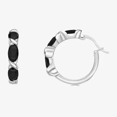 Womens Genuine Black Onyx Sterling Silver 22mm Hoop Earrings