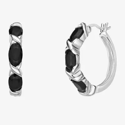 Genuine Black Onyx Sterling Silver 22mm Hoop Earrings