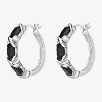 Genuine Black Onyx Sterling Silver 22mm Hoop Earrings