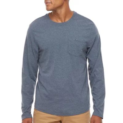 mutual weave Cotton Jersey Mens Crew Neck Long Sleeve Pocket T-Shirt