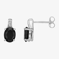 Diamond Accent Genuine Black Onyx Sterling Silver Drop Earrings