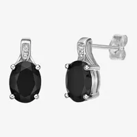 Diamond Accent Genuine Black Onyx Sterling Silver Drop Earrings