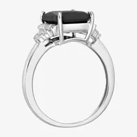 Womens Genuine Black Onyx Sterling Silver Side Stone Cocktail Ring