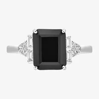 Womens Genuine Black Onyx Sterling Silver Side Stone Cocktail Ring