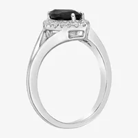 Womens Genuine Black Onyx Sterling Silver Halo Cocktail Ring