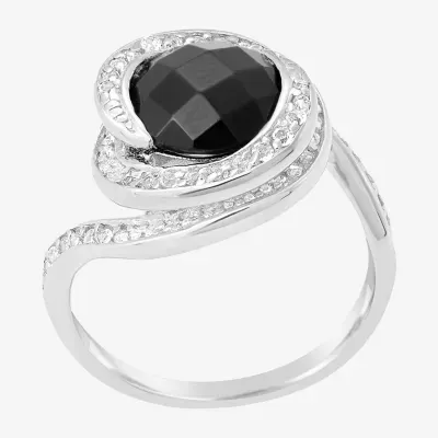 Swirl Womens Genuine Black Onyx Sterling Silver Cocktail Ring