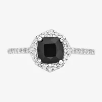 Womens Genuine Black Onyx Sterling Silver Halo Cocktail Ring