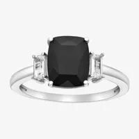 Womens Genuine Black Onyx Sterling Silver Side Stone Cocktail Ring