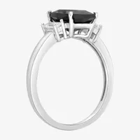 Womens Genuine Black Onyx Sterling Silver Side Stone Cocktail Ring