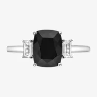 Womens Genuine Black Onyx Sterling Silver Side Stone Cocktail Ring