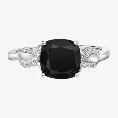 Womens  Genuine Black Onyx & 1/10 CT. T.W. Diamond Sterling Silver Cocktail Ring