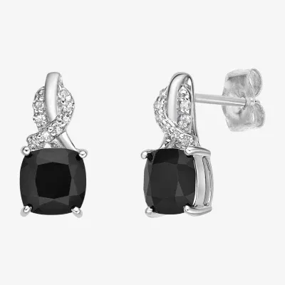 Diamond Accent Genuine Black Onyx Sterling Silver Drop Earrings