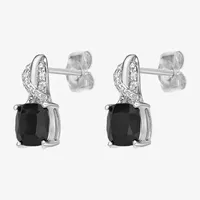 Diamond Accent Genuine Black Onyx Sterling Silver Drop Earrings