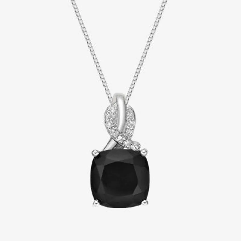 Womens Diamond Accent Genuine Black Onyx Sterling Silver Pendant Necklace