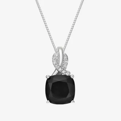 Womens Diamond Accent Genuine Black Onyx Sterling Silver Pendant Necklace