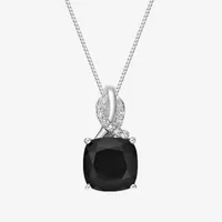 Womens Diamond Accent Genuine Black Onyx Sterling Silver Pendant Necklace