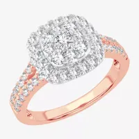 (H-I / I1) Womens 1 CT. T.W. Lab Grown White Diamond 10K or 14K Gold Cushion Side Stone Halo Engagement Ring
