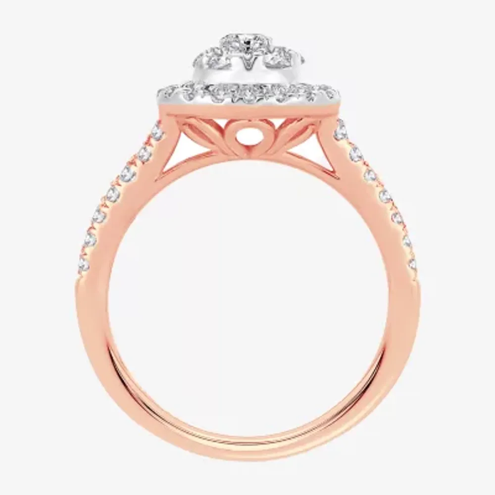(H-I / I1) Womens 1 CT. T.W. Lab Grown White Diamond 10K or 14K Gold Pear Side Stone Halo Engagement Ring
