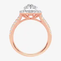 (H-I / I1) Womens 1 CT. T.W. Lab Grown White Diamond 10K or 14K Gold Pear Side Stone Halo Engagement Ring