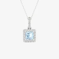 Womens Genuine Blue Aquamarine & 1/ CT. T.W. Mined White Diamond 10K White Gold Square Pendant Necklace