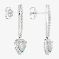 Lab Created White Opal Sterling Silver Heart Drop Earrings