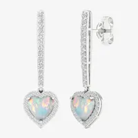 Lab Created White Opal Sterling Silver Heart Drop Earrings