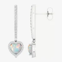 Lab Created White Opal Sterling Silver Heart Drop Earrings