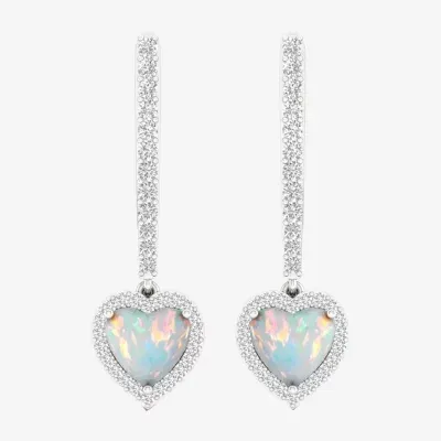 Lab Created White Opal Sterling Silver Heart Drop Earrings