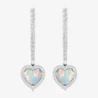 Lab Created White Opal Sterling Silver Heart Drop Earrings