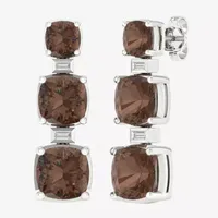 Genuine Brown Quartz Sterling Silver Drop Earrings