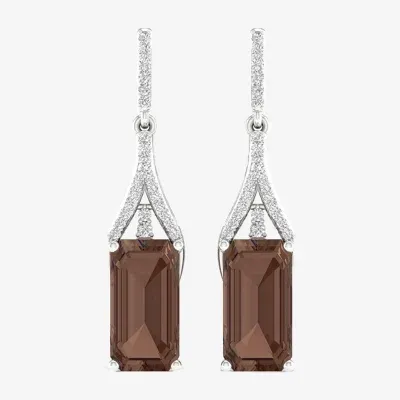 Genuine Brown Quartz Sterling Silver Drop Earrings