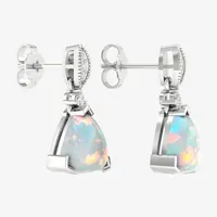 Lab Created White Opal Sterling Silver Triangle Drop Earrings