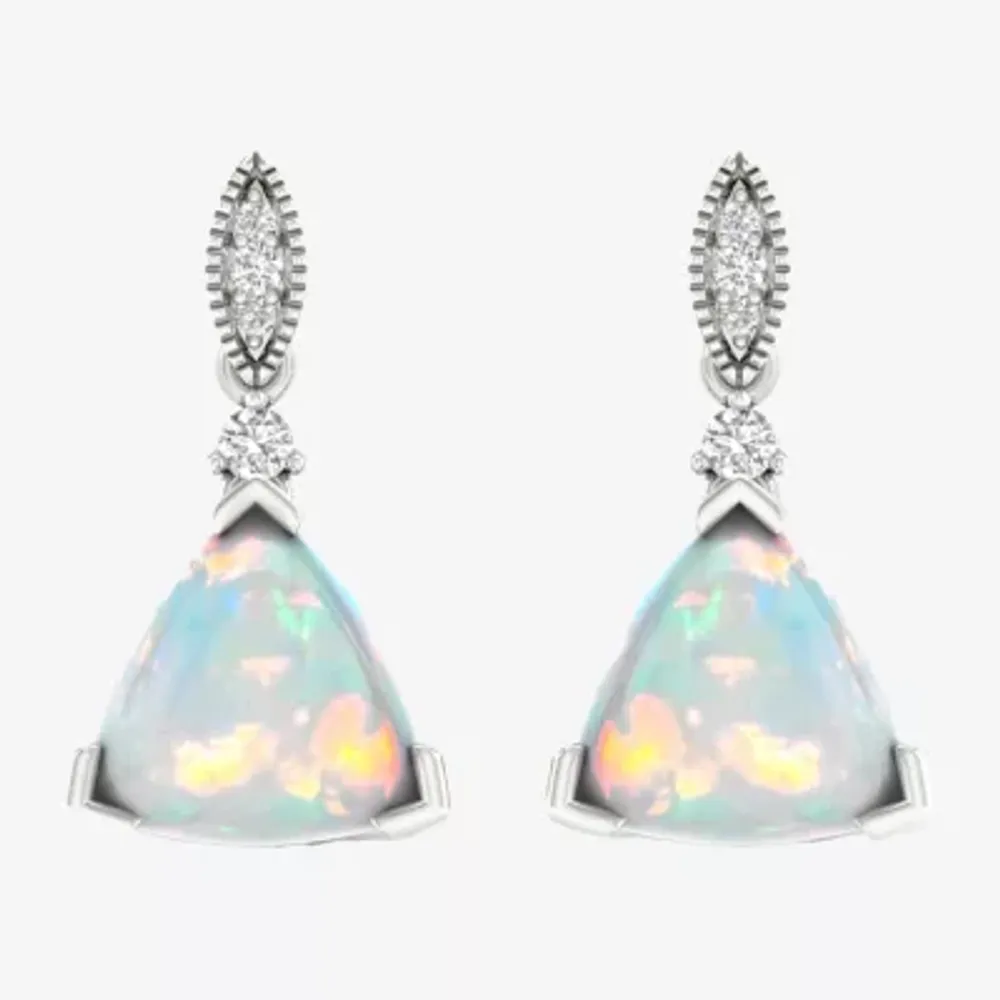 Lab Created White Opal Sterling Silver Triangle Drop Earrings