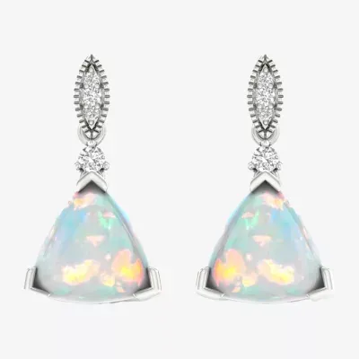 Lab Created White Opal Sterling Silver Triangle Drop Earrings