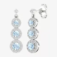 1/ CT. T.W. Genuine Blue Aquamarine 10K White Gold Drop Earrings