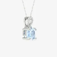 Womens Diamond Accent Genuine Blue Aquamarine 10K Gold Pendant Necklace