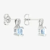 Diamond Accent Genuine Blue Aquamarine 10K Gold Drop Earrings