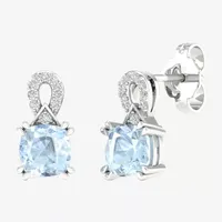 Diamond Accent Genuine Blue Aquamarine 10K Gold Drop Earrings