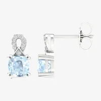 Diamond Accent Genuine Blue Aquamarine 10K Gold Drop Earrings