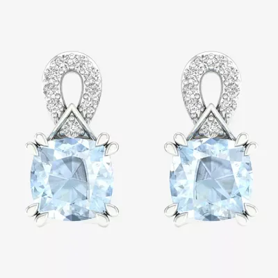 Diamond Accent Genuine Blue Aquamarine 10K White Gold Drop Earrings